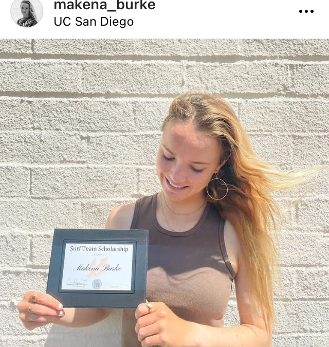 Makena Burke UCSD Surfing Scholarship Recipient